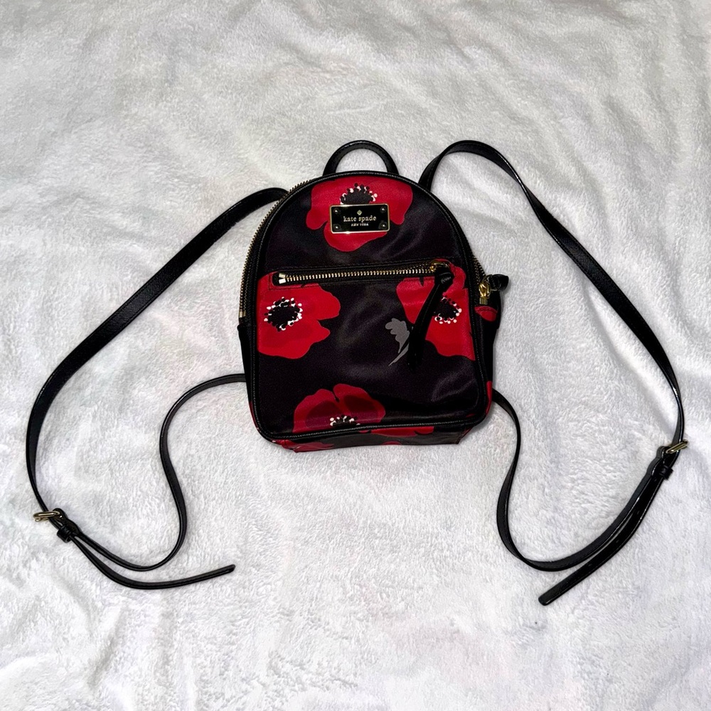 Kate Spade Red and Black Floral Mini Backpack
